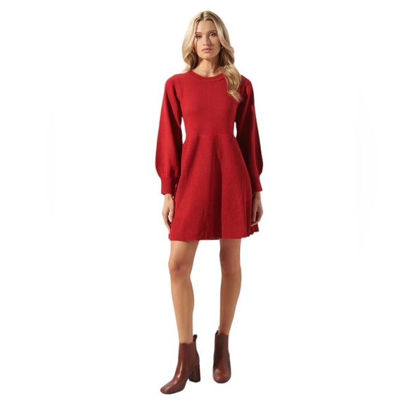 Sugarlips Balloon Sleeve Sweater Dress Size Small Red Round Neck - Picture 10 of 12